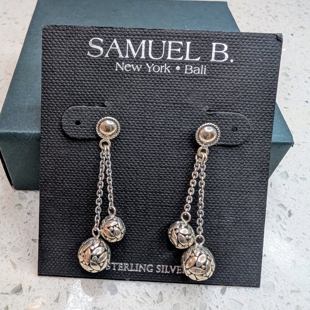 Samuel B. Designer Sterling Silver Ball Chain Dangle Earrings